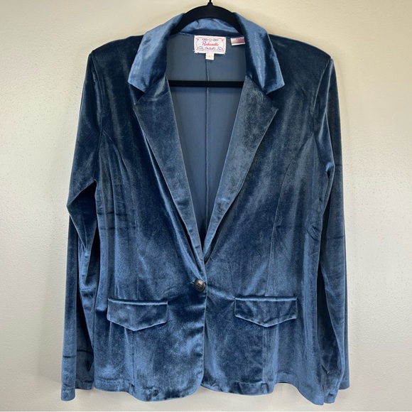 Panhandle L Luxurious Velvet Women's Blue Blazer Festive Elegant Holiday Boho - Picture 2 of 11